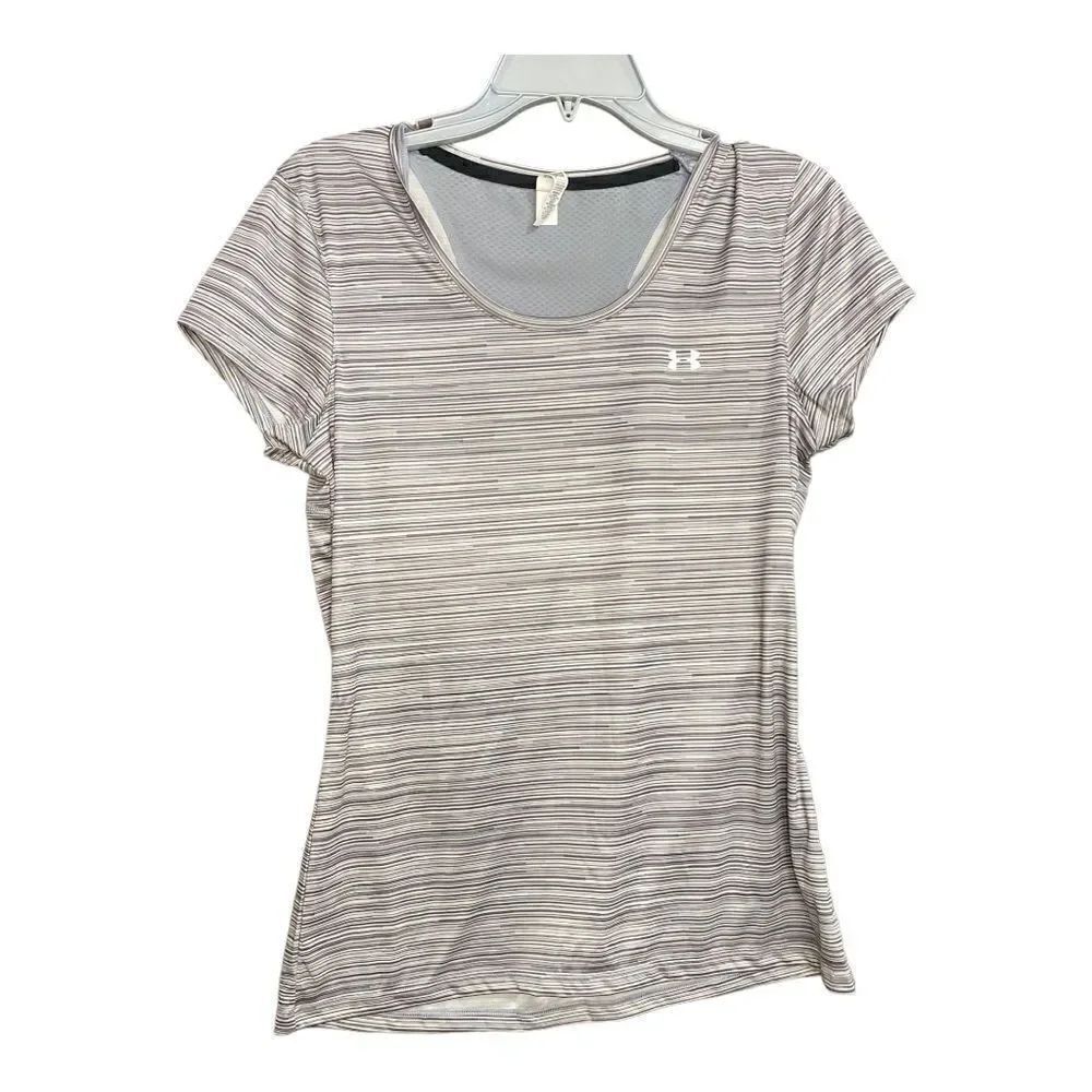 Under Armour HeatGear Semi-Fitted Striped Workout Tee Gray Size Medium